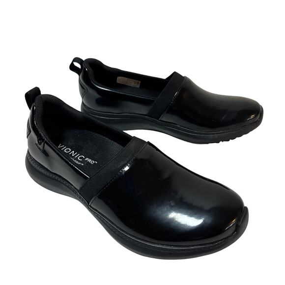 Vionic Pro Fiona Slip On Shoes Black Patent Sz 7.5 Nursing Hospital Med Non Slip - Picture 2 of 9